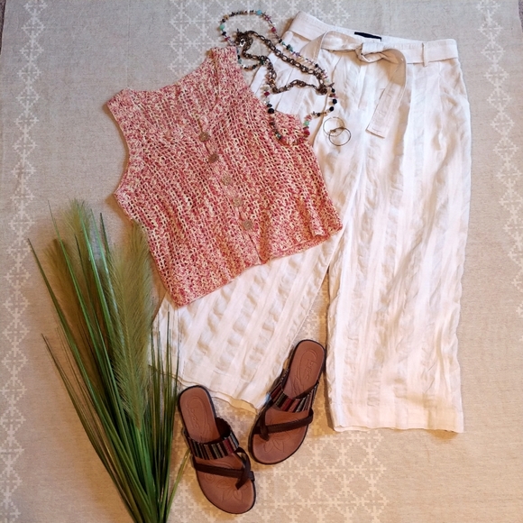 Striped Tie🌿Linen Wide Leg, High Waist Pants. W 2 - Picture 3 of 8